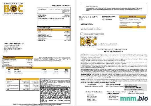 Sri Lanka Bank of Ceylon wyciąg z kredytu hipotecznego w formatach Word i PDF 1-2